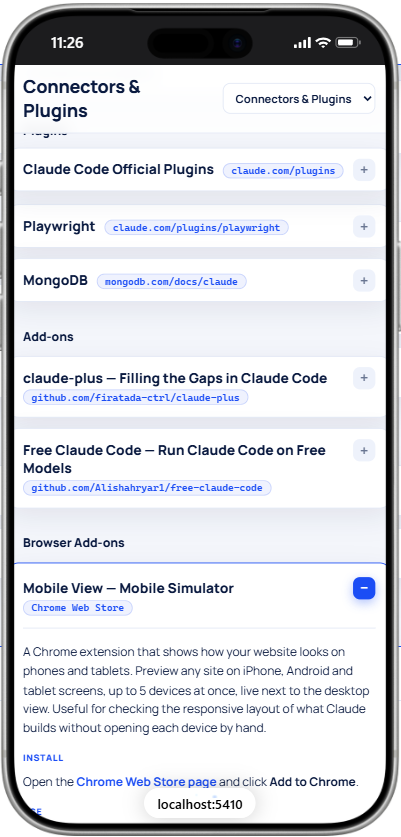 This site previewed in Mobile View on an iPhone frame